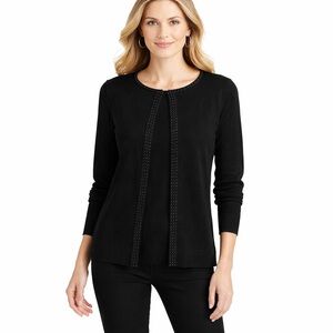 Vintage Pendleton Wool Cardigan Long Sleeve Sweater‎ Beaded Collar, Black Small